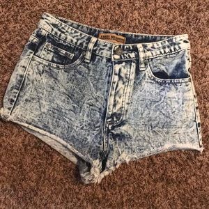 Acid wash high rise shorts